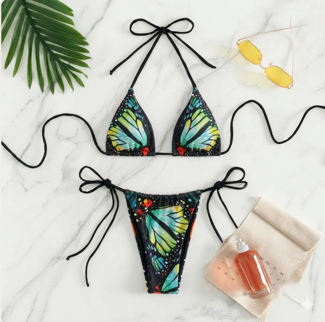 Butterfly Print Halter String bikini